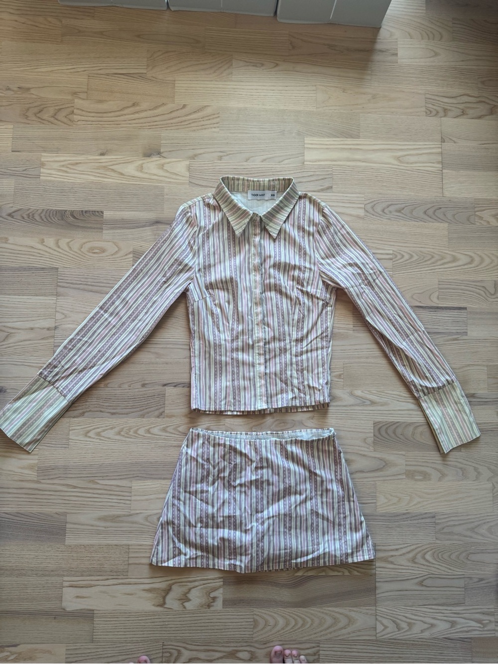 Tiger Mist Pink & Cream Striped Set - Button Shirt & Skort
